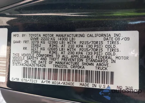 2010 Toyota Tacoma z USA, uszkodzony, nr VIN 5TETX4CN2AZ676426